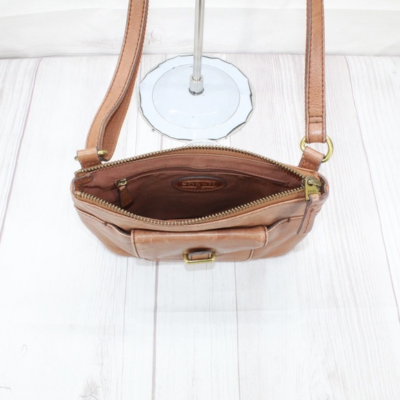 Fossil Brown Leather Zip Top Crossbody Purse Shoulder Bag - Picture 8 of 9